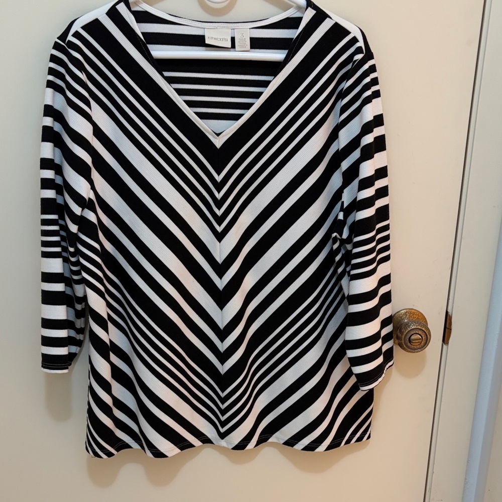 Chico's Black and White Striped Knit Top